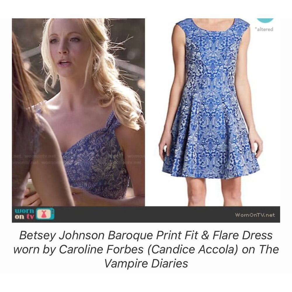 NWT BETSEY JOHNSON Printed Fit-And-Flare Baroque Dress Blue Sz 14